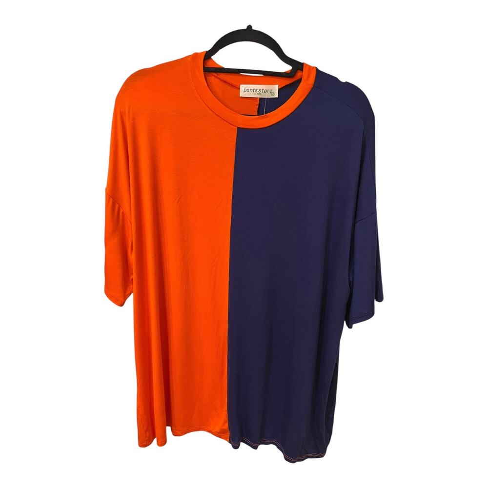 NWT Pants Store Rayon Spandex Color Block Navy Orange Tunic Top Size Medium